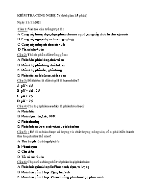 Đề kiểm tra môn Công nghệ 7
